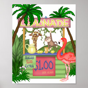 Poster Cute Jungle Animaux Lemonade Stand