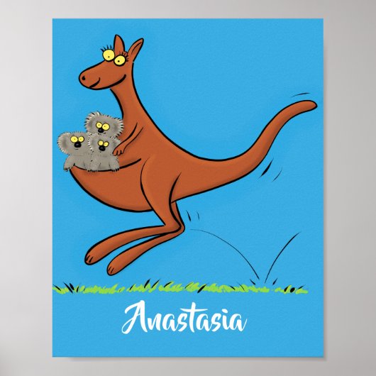 Poster Cute kangaroo and koalas cartoon illustration (Devant)