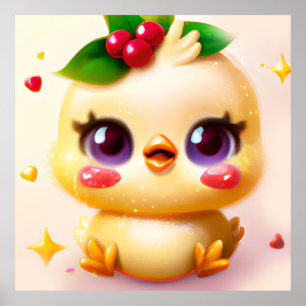 Poster Cute Kawaii Bébé poulet avec Holly