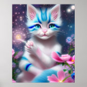 Poster Cute Kawaii bébé rayé rose et bleu chaton chat cha (Devant)