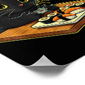 Poster Cute Kawaii Black Cat Funny Sushi Retro Japanese C (Coin)