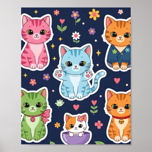 Poster Cute Kawaii Cats Neko Funny Kitten Cat Lover Gift  (Devant)