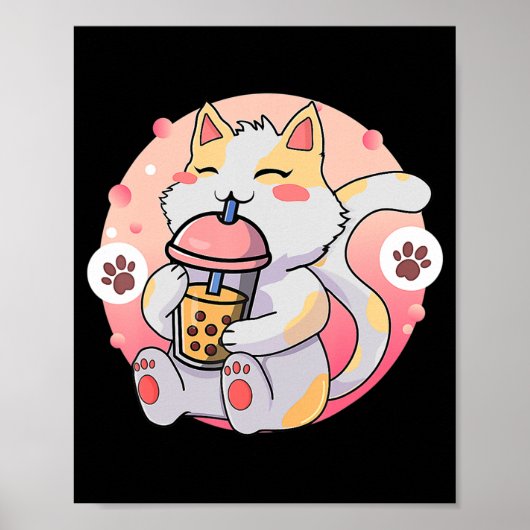 Poster Cute Kawaii Chat Boba Tea Anime Kitten Cadeau Enfa (Devant)