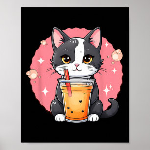 Poster Cute Kawaii Chat Boba Tea Style japonais Kit Tuxed