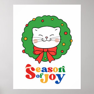 Poster Cute Kawaii Chat Noël Wreath Saison de joie