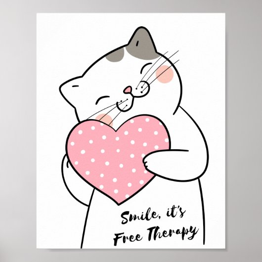 Poster Cute Kawaii Chat tenant le coeur des paroles posit (Devant)
