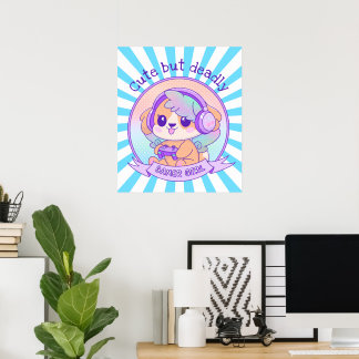 Poster Cute Kawaii Chien avec les ailes Gamer Girl Starbu
