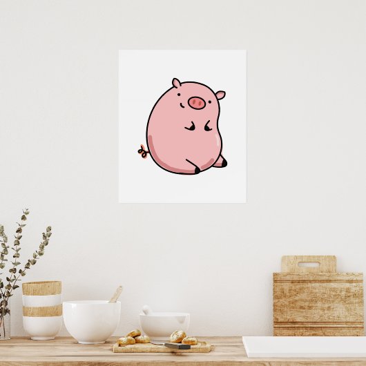 Poster Cute Kawaii Cochon (Cuisine)