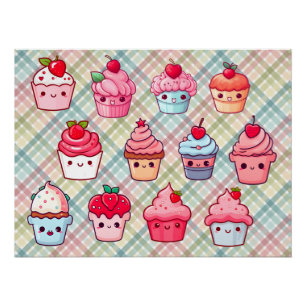 Poster Cute kawaii cupcake nourriture muffin