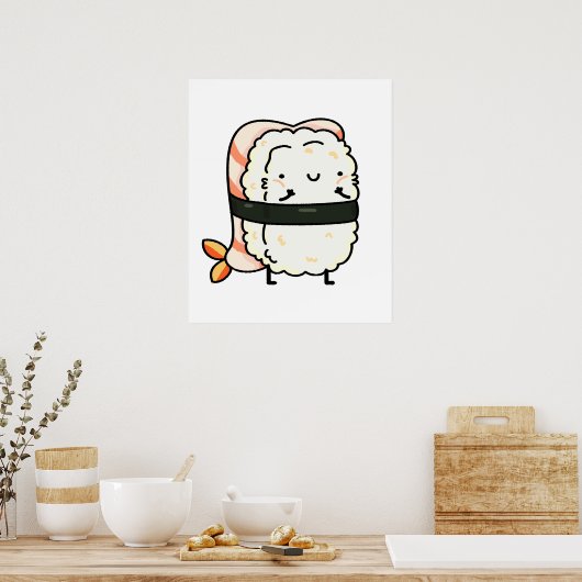 Poster Cute Kawaii Ebi Prawn Sushi (Cuisine)