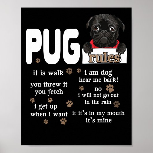 Poster Cute Kawaii Funny Black Carlin Chien Règles Cadeau (Devant)