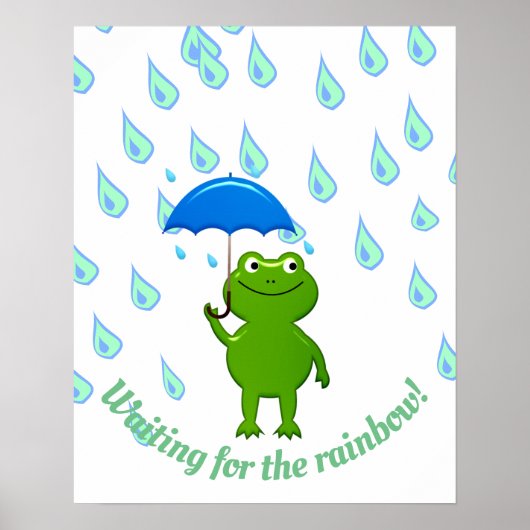 Poster Cute Kawaii Grenouille et pluie (Devant)