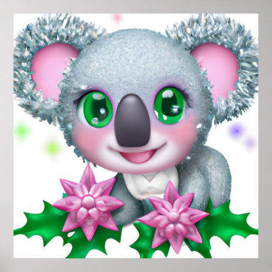 Poster Cute Kawaii Koala Ours avec Fleurs (Devant)