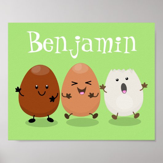 Poster Cute kawaii oeufs humoristique dessin animé (Devant)