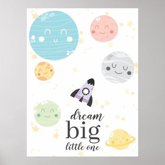 Poster Cute Kawaii Planètes Dream Big Little One (Devant)