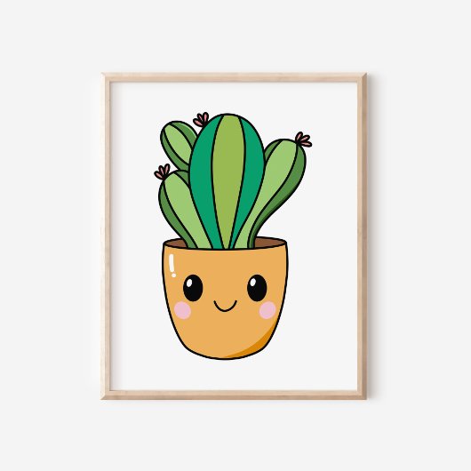 Poster Cute Kawaii Poted Cactus Plante Art