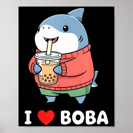 Poster Cute Kawaii Shark Boba Tea Funny Bubble Tea Lover (Devant)