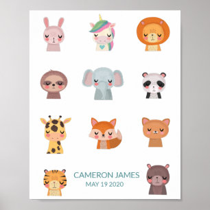 Poster Cute Kawaii Zen Animaux Illustration Personnalisée