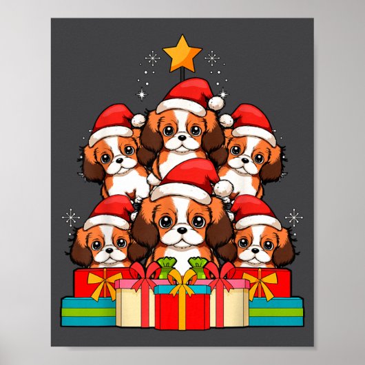 Poster Cute King Charles Cavalier Le Dog Christmas Tree X (Devant)