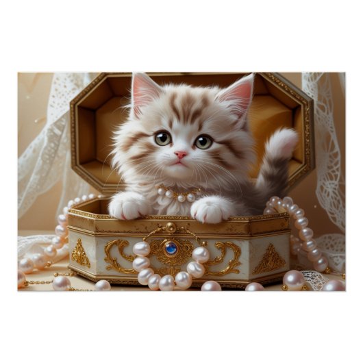 Poster Cute Kitten assis dans une boîte à bijoux (Devant)