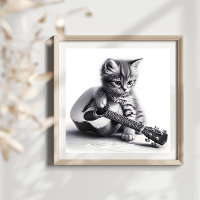 Cute Kitten avec pochoir de guitare acoustique Por