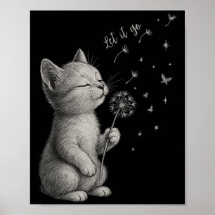 Poster Cute Kitten Dandelion Flower Chat Laisser Aller Mo
