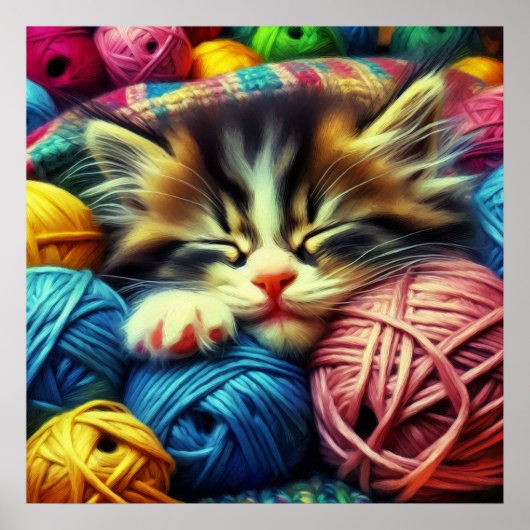 Poster Cute Kitten Dormir sous une couverture (Devant)