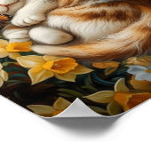 Poster Cute Kitten en Fleurs de Printemps - Jour de Chat  (Coin)