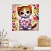 Poster Cute Kitten Holding Mère's Day Heart (Cuisine)