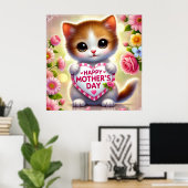 Poster Cute Kitten Holding Mère's Day Heart (Bureau à domicile)