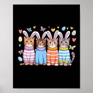 Poster Cute Kitten Joyeux Lapin De Pâques Oreilles Et Oeu