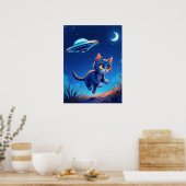 Poster Cute Kitten pourchassé par un OVNI (Cuisine)
