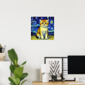 Poster Cute Kitten Starry Night Van Gogh (Bureau à domicile)
