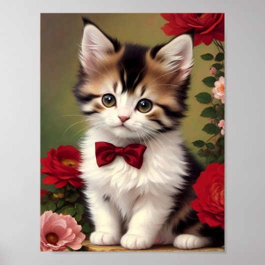 Poster Cute Kitten Wearing a Red Bow (Devant)