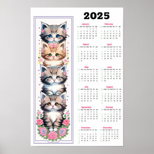 Poster Cute Kittens and Flowers Calendrier 2025