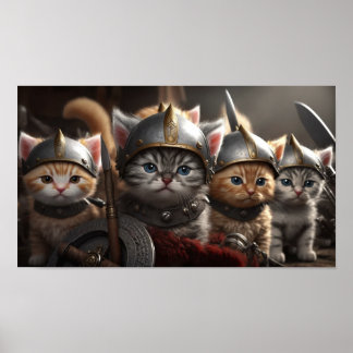 Poster Cute Kittens en guerriers viking