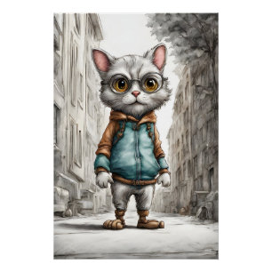 Poster Cute Kitty Cat Out pour une promenade