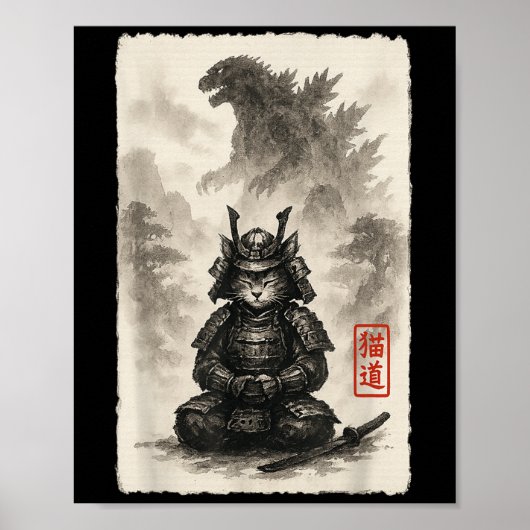 Poster Cute Kitty Catzilla Angry Kaiju Anime Chat Monster (Devant)
