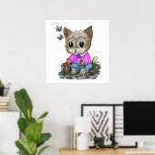 Poster Cute Kitty Chat et Papillon (Bureau à domicile)