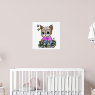 Poster Cute Kitty Chat et Papillon
