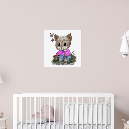 Poster Cute Kitty Chat et Papillon (Pépinière 2)