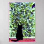 Poster Cute Kitty Peinture Chats Noirs Oiseau observer! (Devant)