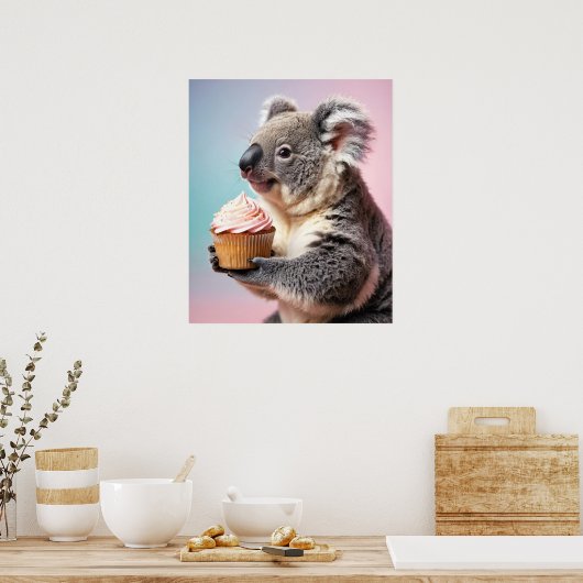 Poster Cute Koala Avec Cupcake Pastel Gradient (Cuisine)