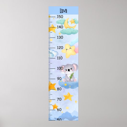 Poster Cute Koala avec nuage et étoiles graphiques de cro (Devant)