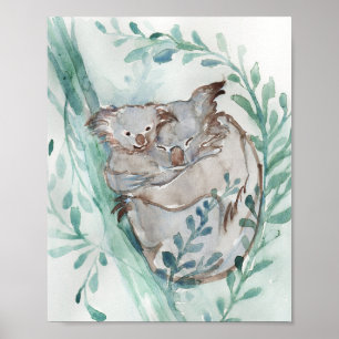 Poster Cute Koala & Baby Watercolor Nourriture neutre Tur
