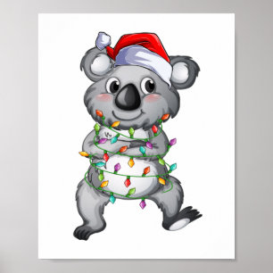 Poster Cute koala in christmas lights