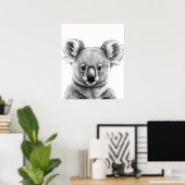 Poster Cute Koala Portrait noir blanc (Bureau à domicile)