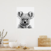 Poster Cute Koala Portrait noir blanc (Cuisine)
