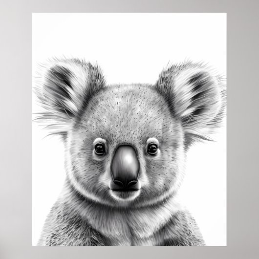 Poster Cute Koala Portrait noir blanc (Devant)