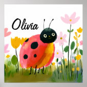 Poster Cute Ladybug Wildflowers Girl's Name (Devant)